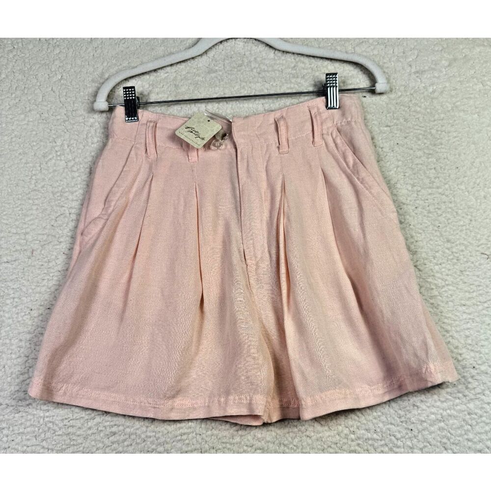 FREE PEOPLE Calla Linen High Waist Bermuda Shorts Sz 2 Pink NEW Coastal Grandma
